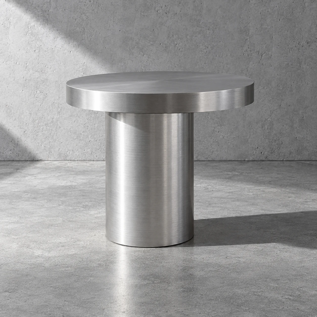 Sculptural brushed aluminium pedestal side table